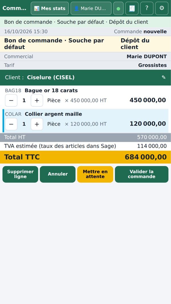 Prise de commande sur téléphone